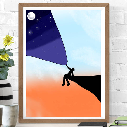 Boy with Moon and Sky Printable Wall Art