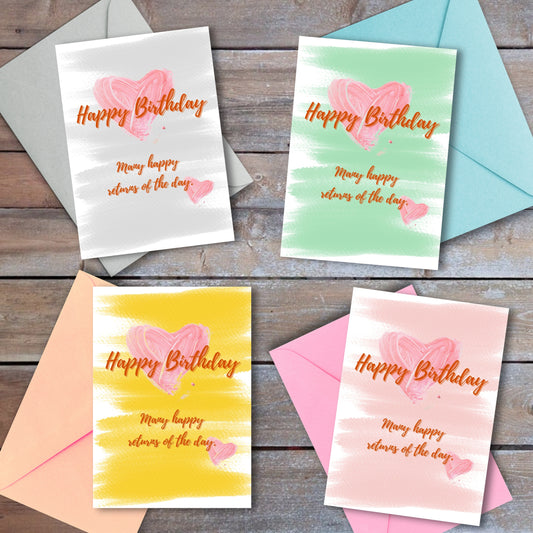 Birthday Printable Card, Watercolor Theme, Size 5"x7", 4 colors to choose in file, print on 8.5"x11" paper size