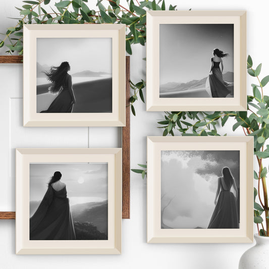 Behind Her Back Wall Art Print Set, Square Size, 4 pictures in file