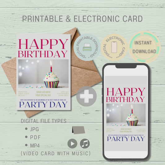 Birthday Video Card & Printable Card Set Vol.7, Video card, printable card, electronic card, e-card, Animated E-Card