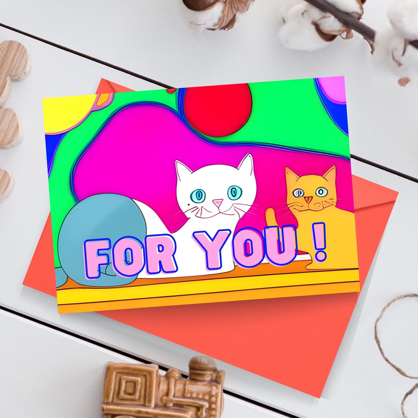 A Couple Cat Printable Gift Card (3 sizes include 3.5” x 5” , 4” x 6” , 5” x 7”) , print on 8.5"x11" paper size
